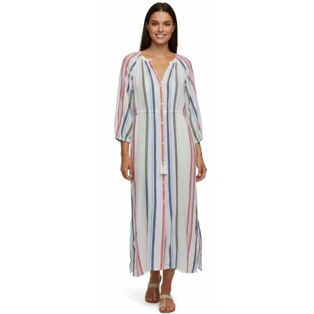 Tommy bahama women medium maxi dress beach sun travel gauzy cotton green stripe